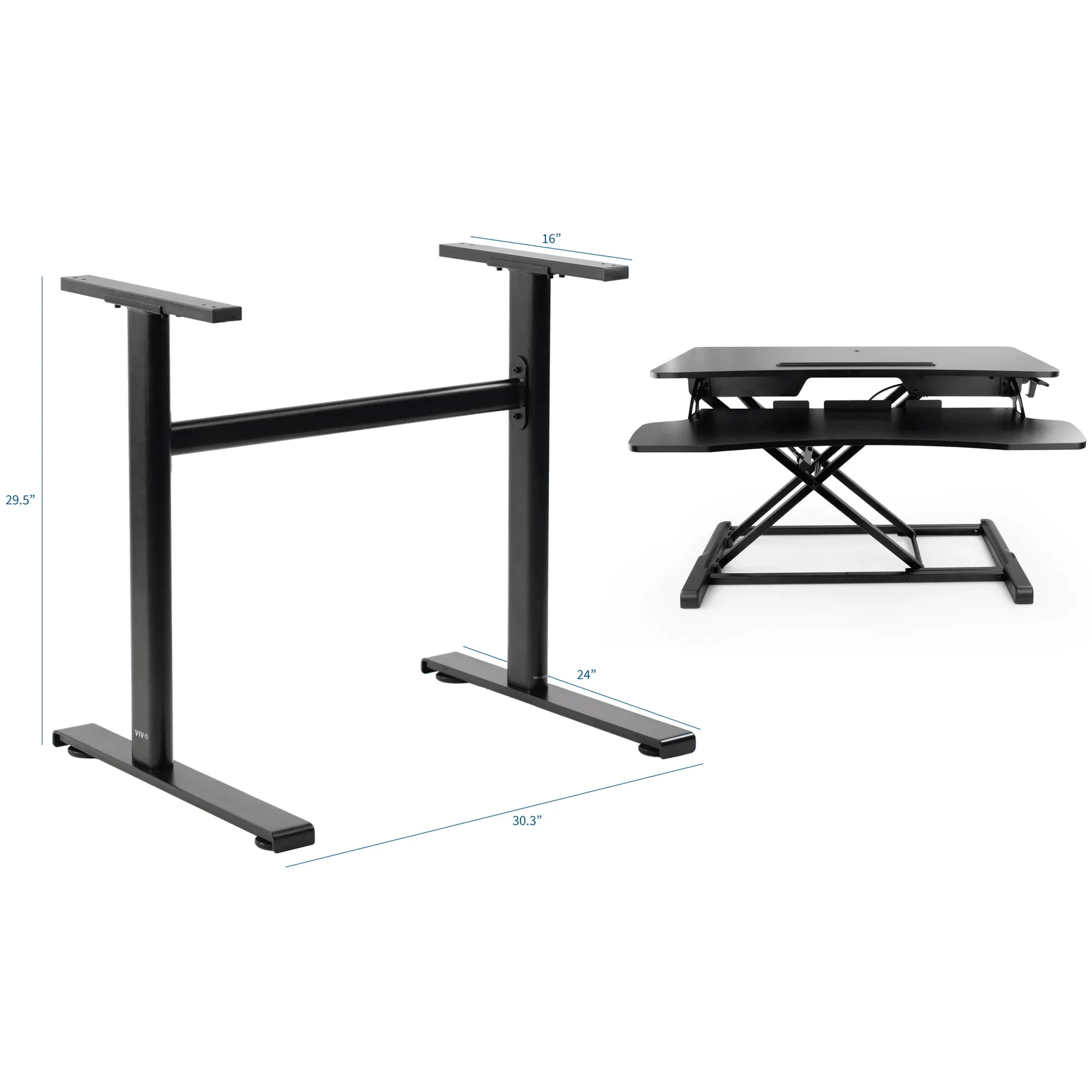 VIVO Black Height-Adjustable 32" Tabletop Converter with Heavy-Duty Desk Frame, DESK-KIT-1KK