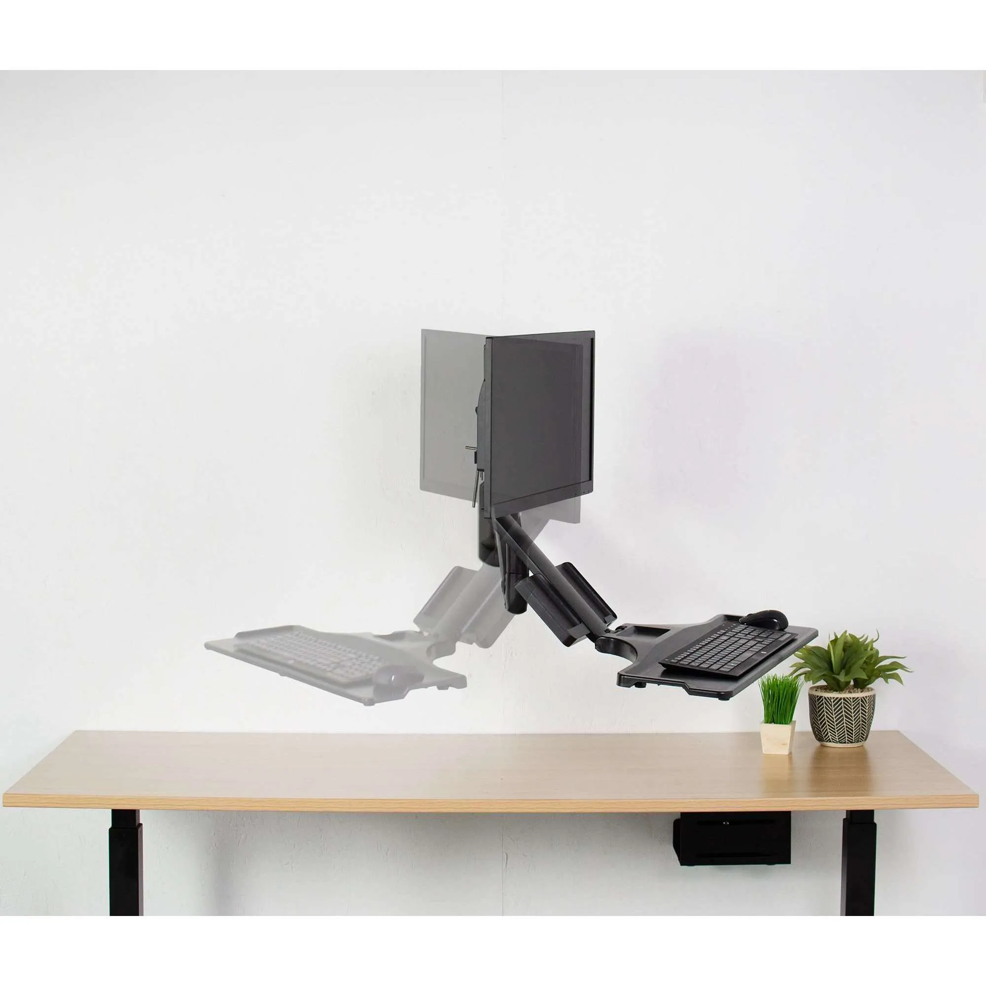 VIVO Black Sit-to-Stand Single Monitor Wall Mount Workstation, STAND-SIT1WD