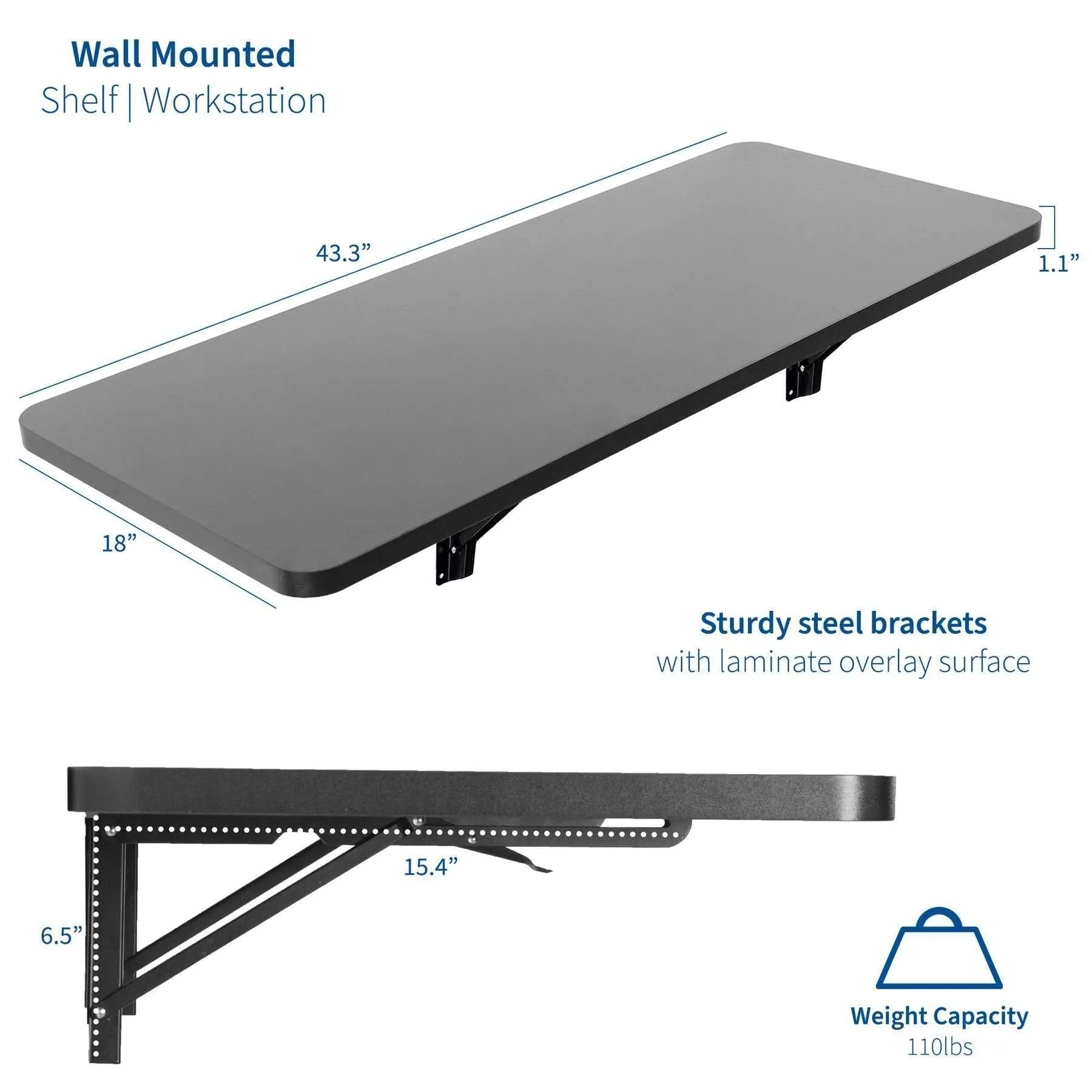 VIVO Black Wall Mounted 43” Folding Workbench, MOUNT-SF1FB