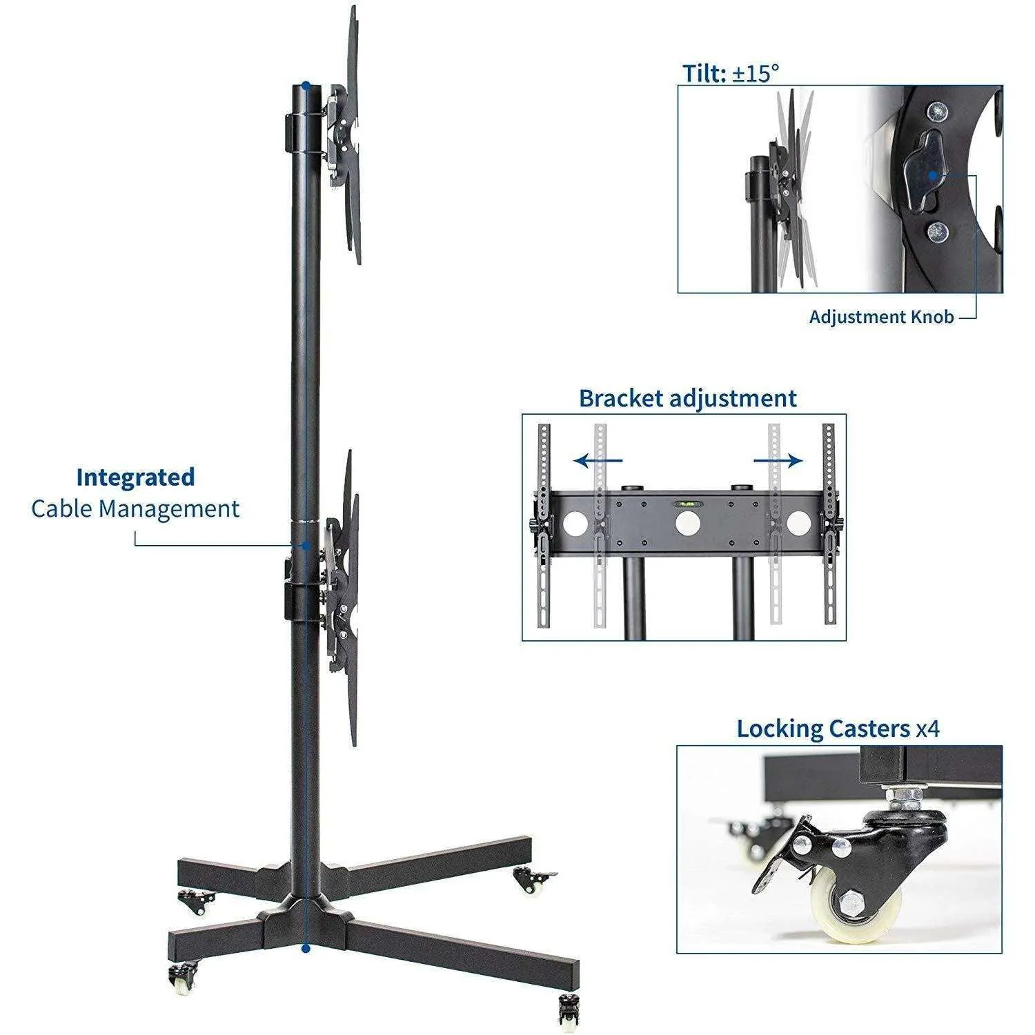 VIVO Dual Screen Cart for 32" to 65" TVs,  TV Stand,  STAND-KIT-TV03E