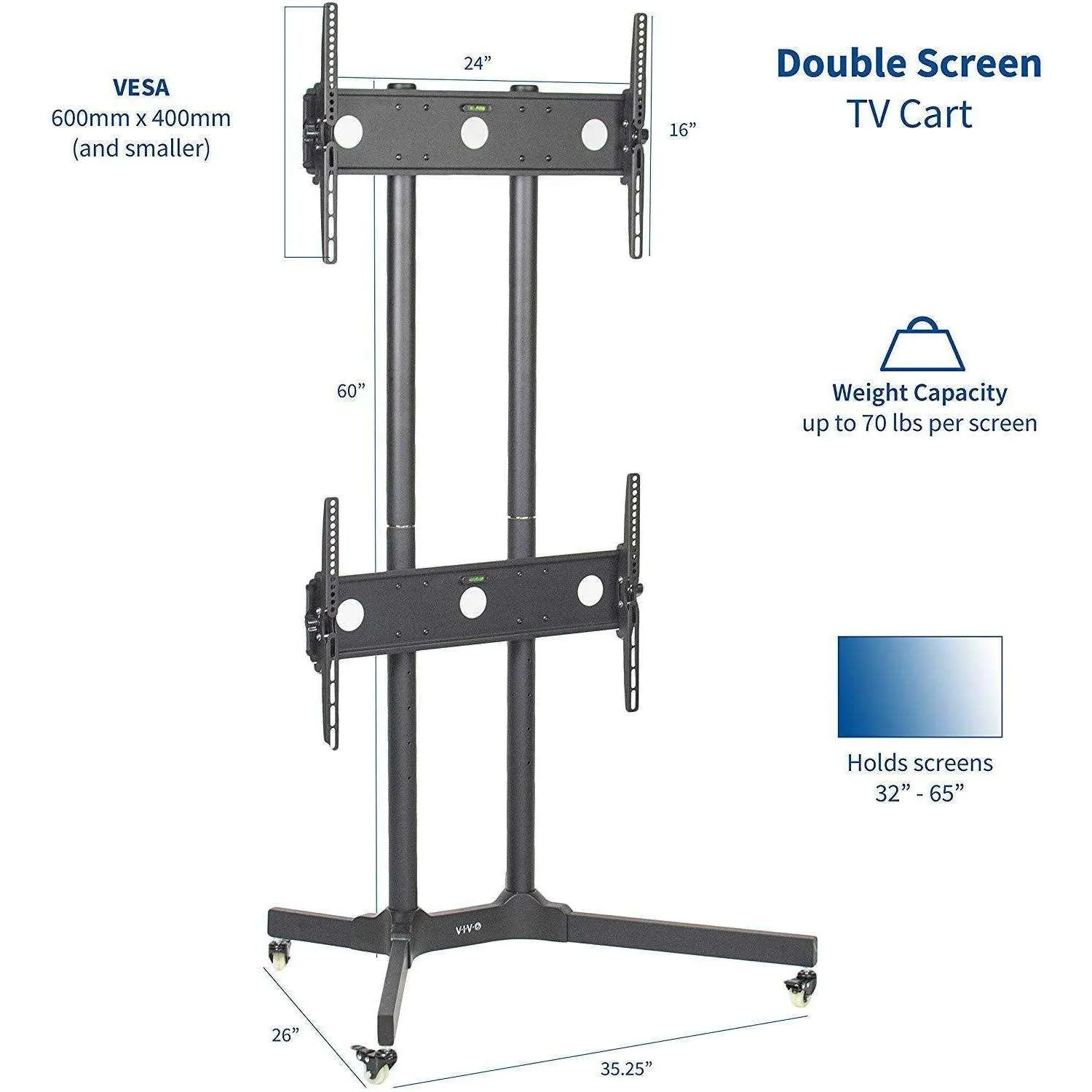 VIVO Dual Screen Cart for 32" to 65" TVs,  TV Stand,  STAND-KIT-TV03E