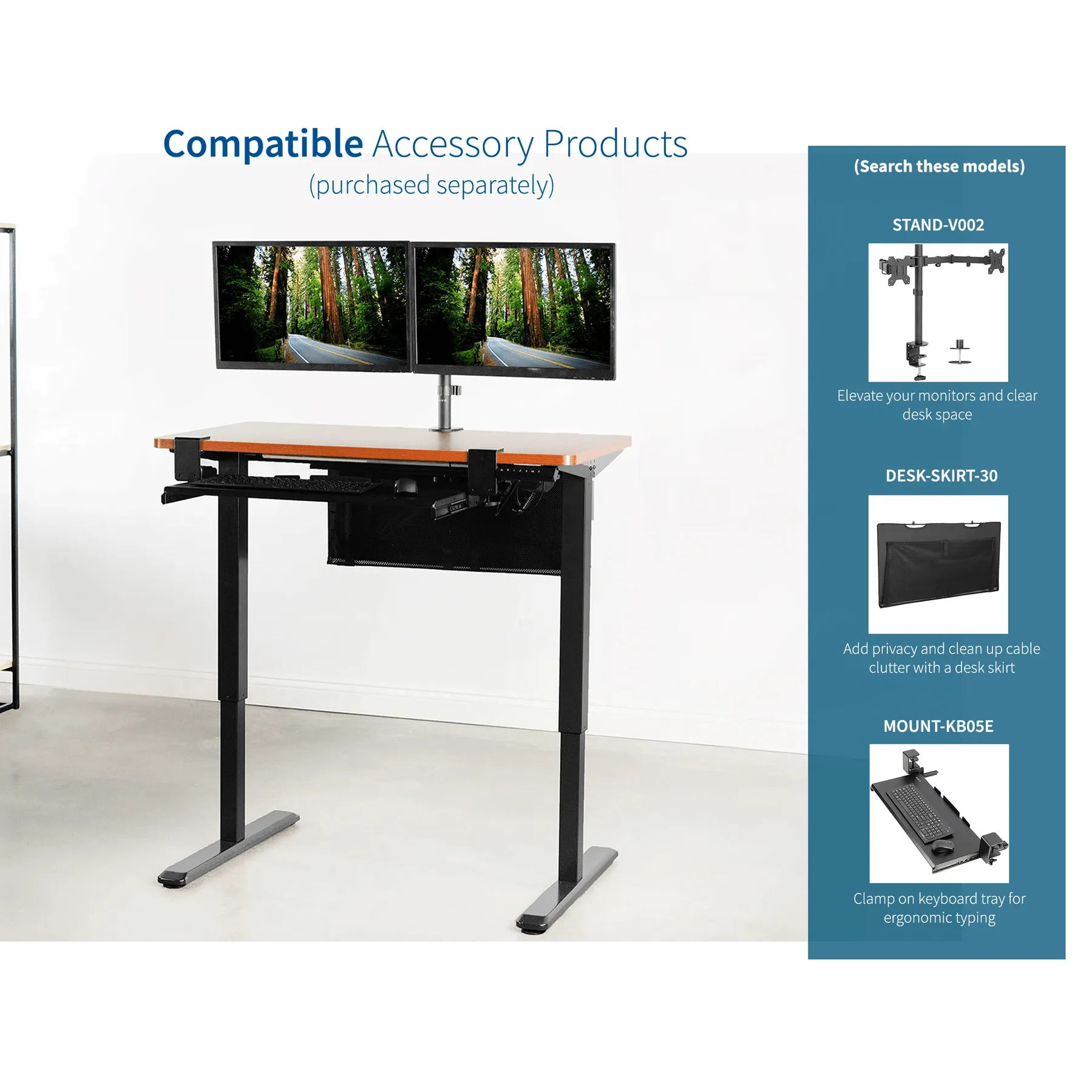 VIVO Electric 43” x 24” Stand Up Desk DESK-KIT-1B4D | Dark Walnut Table Top with Memory Preset Controller , Black Frame