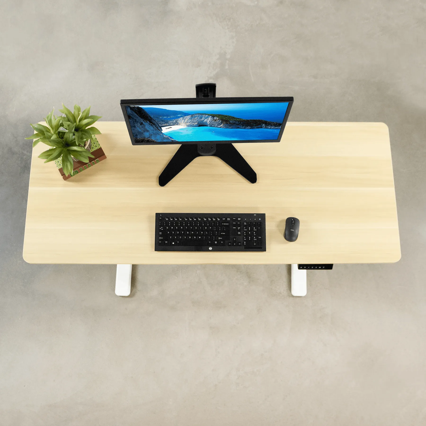 VIVO Electric 60” x 24” Standing Desk Light Wood Top White Frame w/ Memory Pad, DESK-KIT-1W6C