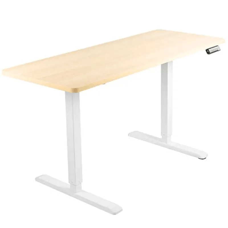 VIVO Electric 60” x 24” Standing Desk Light Wood Top White Frame w/ Memory Pad, DESK-KIT-1W6C