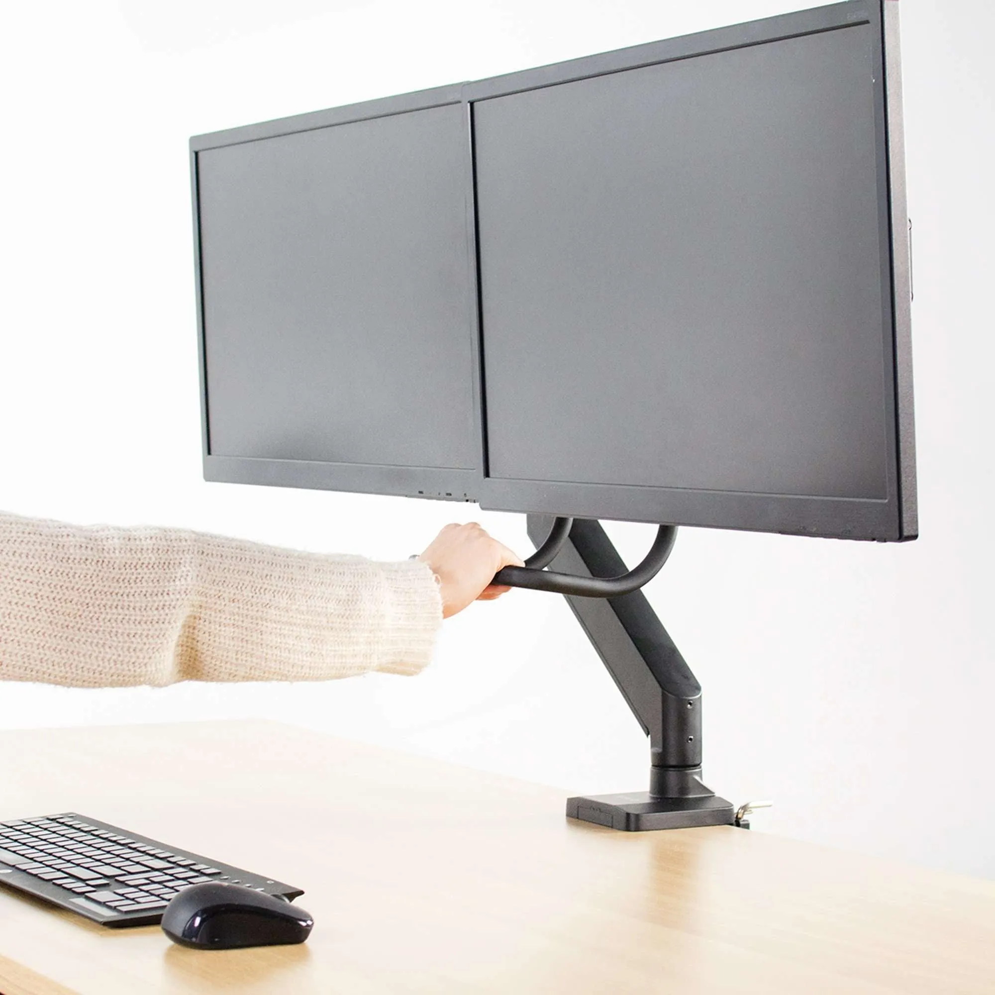 VIVO Pneumatic Arm Dual Monitor Desk Mount with Pull Handle, STAND-V101G2