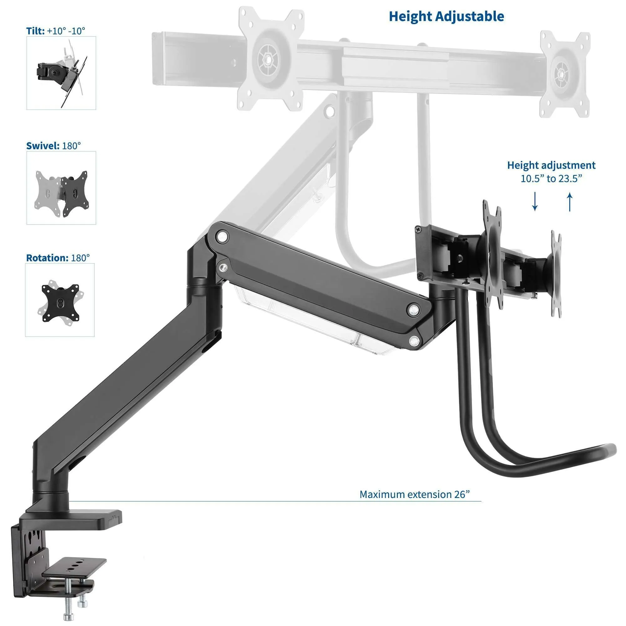 VIVO Pneumatic Arm Dual Monitor Desk Mount with Pull Handle, STAND-V101G2