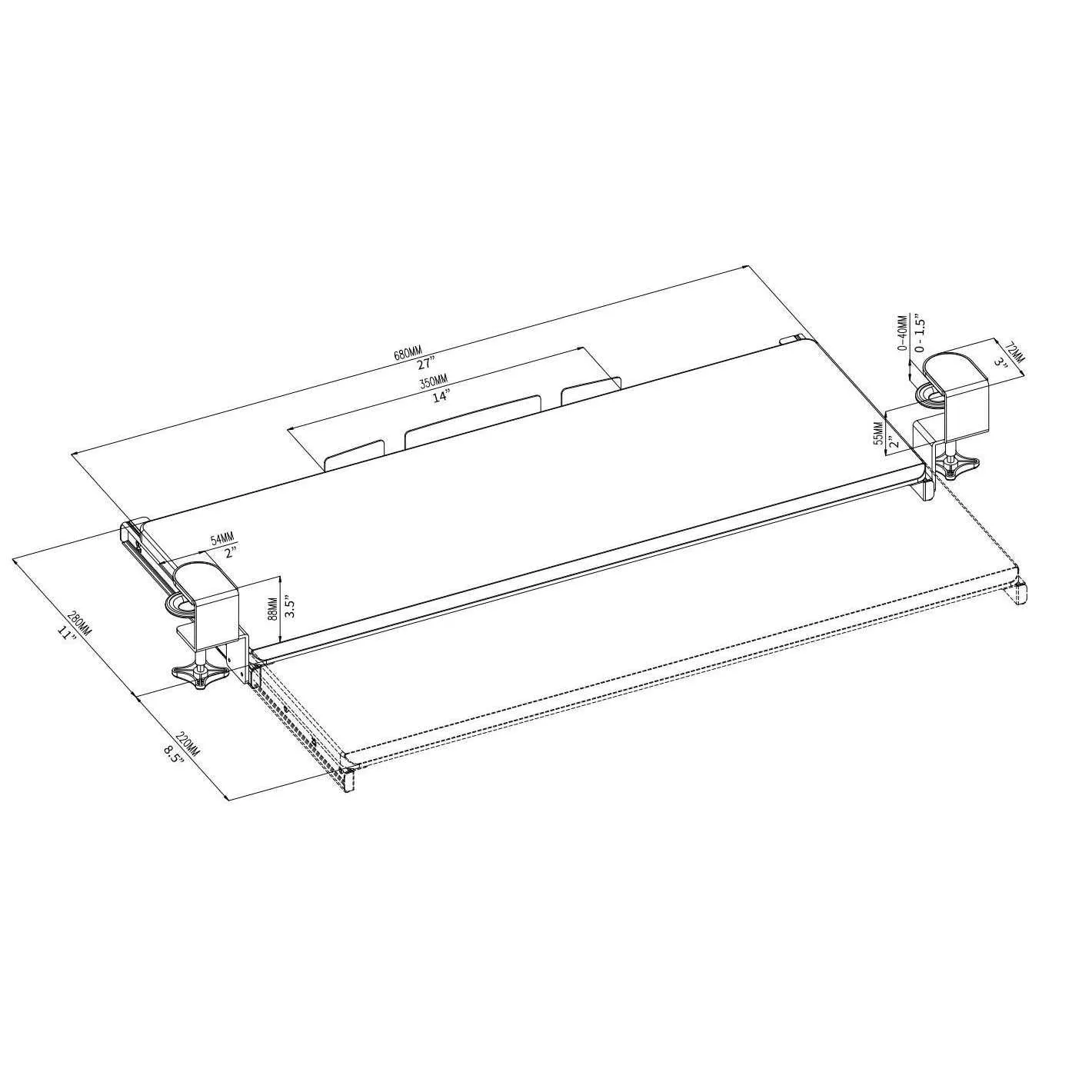 VIVO White Clamp-on Keyboard Tray, MOUNT-KB05W