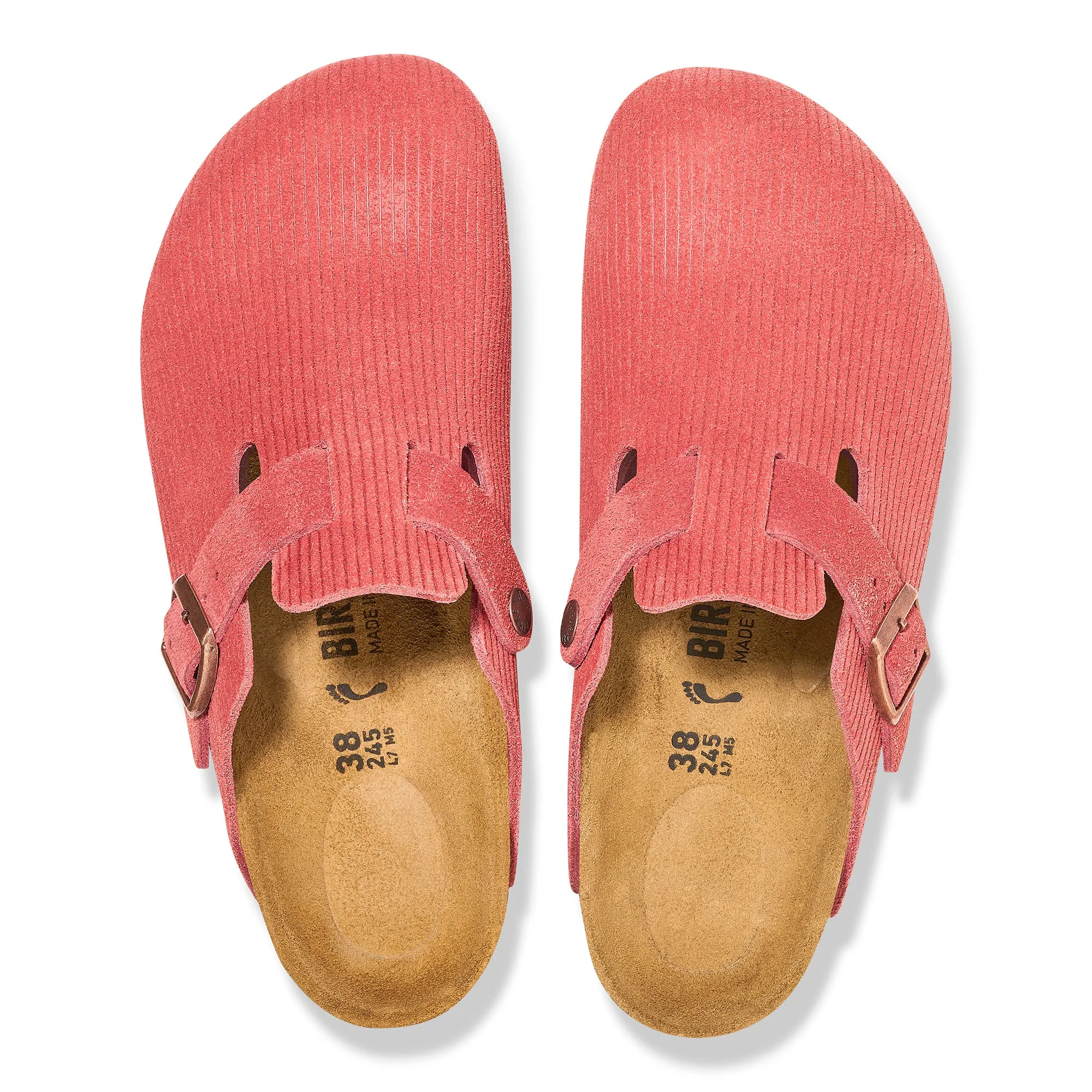 Women's Birkenstock Boston Suede Embossed Color: Sienna Red (MEDIUM/NARROW WIDTH)