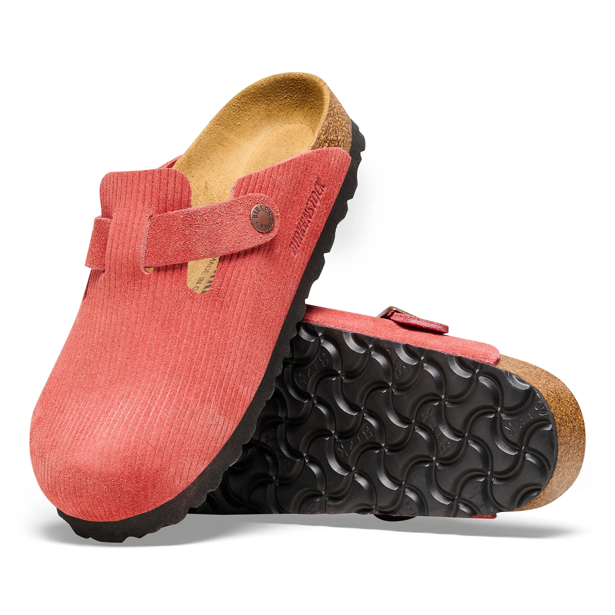 Women's Birkenstock Boston Suede Embossed Color: Sienna Red (MEDIUM/NARROW WIDTH)